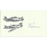 F/O F T Gardiner DFC, Small card with illustration of Hurricane and Spitfire, autographed by