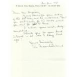 F/O T D Williams, Handwritten and signed letter by Battle of Britain veteran F/O T D Williams, 611