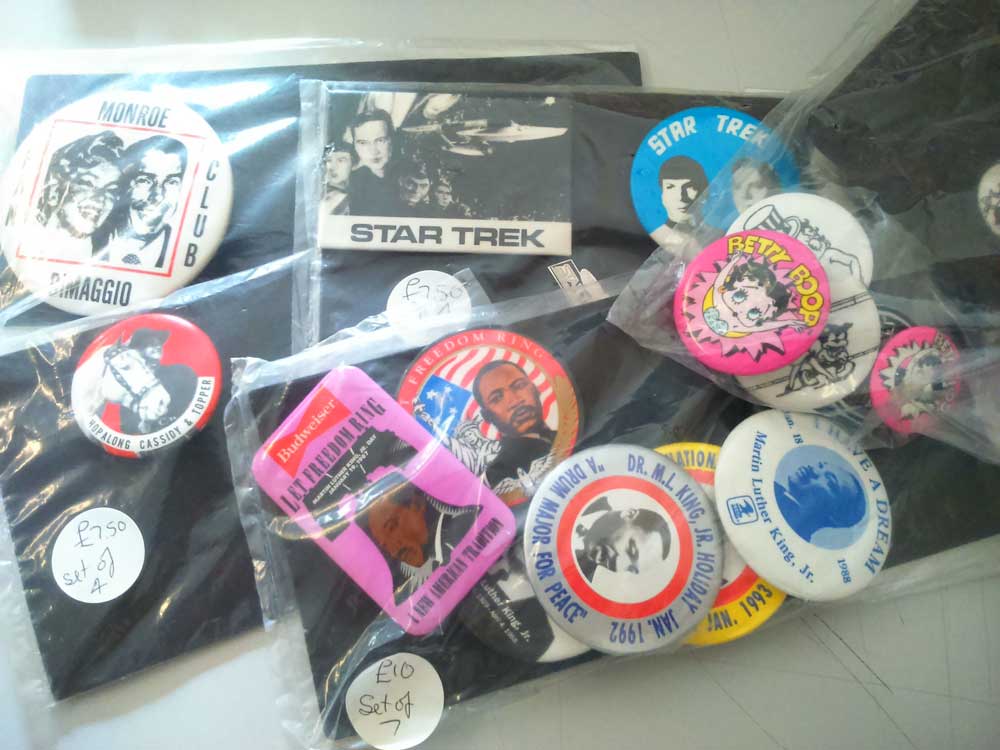 20+ Movie Celebrity metal Badges, includes, Monroe/DiMaggio Fan Club, 5 x Star Trek, 4 x Hopalong