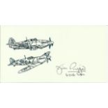 Sgt Jim Pickford, Small card with illustration of Hurricane and Spitfire, autographed by Battle of