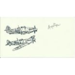 Sgt A H Piper, Small card with illustration of Hurricane and Spitfire, autographed by Battle of