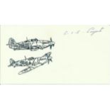 Sgt R.E.B. Sargent, Small card with illustration of Hurricane and Spitfire, autographed by Battle of