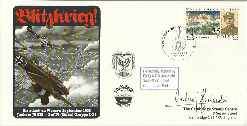 Flt Lt A Jeziorski Polish WW2 pilot 304sqn signed 1989 Blitzkrieg cover. Scarce autograph Good