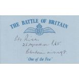 Sgt P Rich Blue Battle of Britain card autographed by Battle of Britain veteran Sgt P.G. Rich, 25