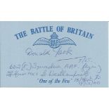 F/O Donald Jack, Blue Battle of Britain card autographed by Battle of Britain veteran F/O Donald