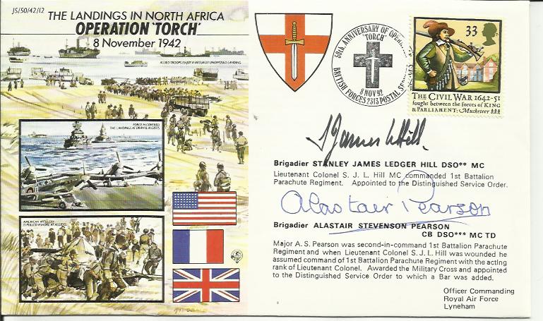 JS/50/42/12c-Operation Torch Signed Brig. James Hill DSO MC and Brig. Pearson DSO MC. VG Condition