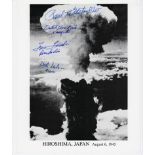 Enola Gay Atom Bomb Crew A 10" x 8" b/w litho image of the bomb blast at Hiroshima. Clearly signed