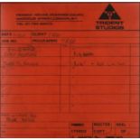 Marc Bolan signed Trident Studios docket detailing the T-Rex recordings for Solid Gold, Easy