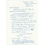 Sgt B J Jennings, Superb one sided handwritten and signed letter by Battle of Britain veteran Sgt