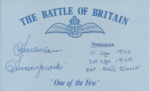 Sgt K M Macujowski, Blue Battle of Britain card autographed by high scoring Polish Battle of Britain