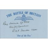 Sgt R T Holmes, Blue Battle of Britain card signed by Battle of Britain veteran Sgt R T Holmes,