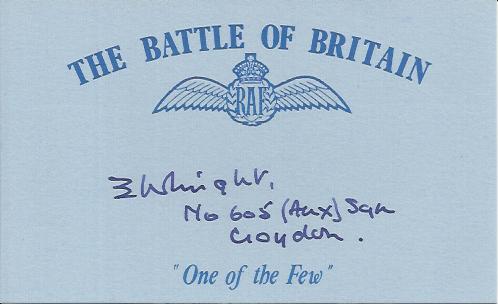Air Commodore Eric William "Ricky" Wright DFC DFM, Blue Battle of Britain card autographed by Battle