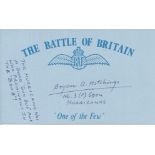 Bryan A Hitchings DFC, Blue Battle of Britain card autographed by Battle of Britain veteran Bryan