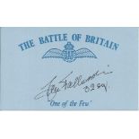 F/O Jan Falkowski, Blue Battle of Britain card with accompanying signed press clipping, signed by