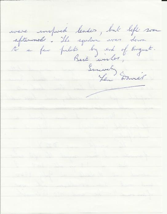 Sgt Len Davies, 2006 Handwritten and signed letter by Battle of Britain veteran Sgt Len Davies, - Image 2 of 2