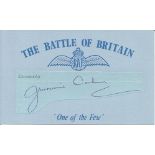 Sgt J D Culmer Blue Battle of Britain card mounted with a clipped signature of Battle of Britain