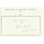 Sir Douglas Bader signed A6, half A4 size white sheet with Braintree & Bocking Carnival 1979 printed