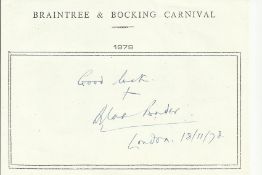 Sir Douglas Bader signed A6, half A4 size white sheet with Braintree & Bocking Carnival 1979 printed