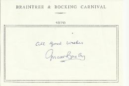 Sir Matt Busby signed A6, half A4 size white sheet with Braintree & Bocking Carnival 1979 printed to