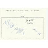 The Drifters four band members signed A6, half A4 size white sheet with Braintree & Bocking Carnival