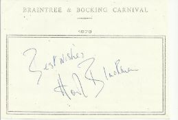 Honor Blackman signed A6, half A4 size white sheet with Braintree & Bocking Carnival 1979 printed to