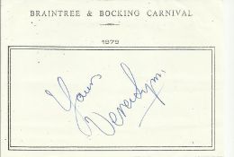 Dame Vera Lynn signed A6, half A4 size white sheet with Braintree & Bocking Carnival 1979 printed to