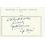 Jack Warner signed A6, half A4 size white sheet with Braintree & Bocking Carnival 1979 printed to