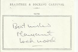 Margaret Lockwood signed A6, half A4 size white sheet with Braintree & Bocking Carnival 1979 printed