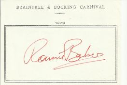 Ronnie Barker signed A6, half A4 size white sheet with Braintree & Bocking Carnival 1979 printed