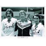 Tottenham Hotspur Triple Signed 16 X 12 Ossie Ardiles, Ricky Villa, Keith Burkinshaw photo. Good