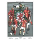 Wales Football Legends signed photo. 16" x 12" high quality colour montage photograph signed by
