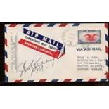 1941 US FFC First Flight Cover Signed by Post Master 1941 NY to Windsor, Canada Back Stamp. Good