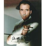 Christopher Lee signed 10 x 8 colour photo from James Bond movie Goldfinger. Rare Good condition