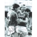 Frank McAvennie and Ray Stewart signed photo. 16" x 12" high quality black and white photograph