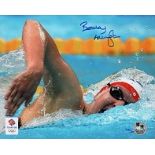 Becky Adlington signed photo. Lovely colour 8x10 Team GB action photo signed by swimmer Becky