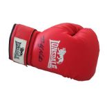 Veteran boxer Billy Walker signed full size red Lonsdale boxing glove. Heavyweight boxer, 21 wins,