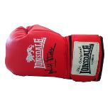 Veteran boxer John H Stracey signed full size red Lonsdale boxing glove. Former World Welterweight