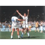 Trevor Brooking and Billy Bonds signed photo. 16" x 12" high quality colour photograph signed by