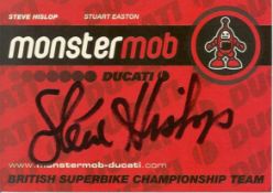 Steve Hislop signed promotional card.  Isle of Man TT Champion 11 times.  Very rare. Good condition