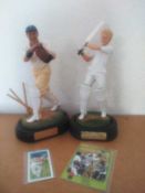 Cricket Figurines Collection. Two limited edition cricketer figurines on wooden plinths, with