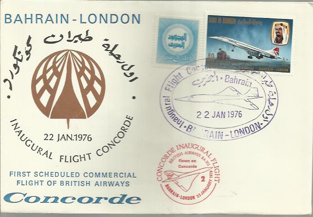 Concorde Bahrain-London Inaugural Flight dated 22 January 1976 Good condition