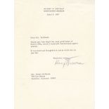 Harry S Truman authentic signed genuine letter TLS autograph, An 18cm x 25cm typed letter on Harry