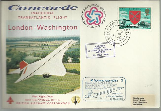 Concorde London-Washington Inaugural Transatlantic Flight dated 23rd May 1976 Good condition