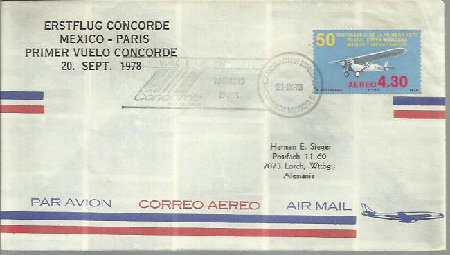 Concorde Mexico-Paris First Flight dated 20th September 1978 Good condition