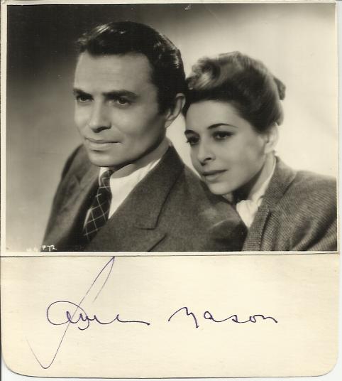 James Mason signed card with small b/w magazine photo above. Good condition Est. £30 - 40
