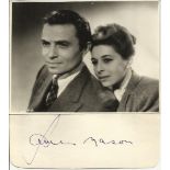 James Mason signed card with small b/w magazine photo above. Good condition Est. £30 - 40