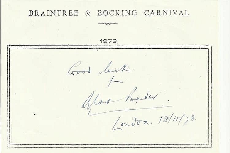 Sir Douglas Bader signed A6, half A4 size white sheet with Braintree & Bocking Carnival 1979 printed