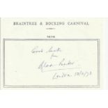 Sir Douglas Bader signed A6, half A4 size white sheet with Braintree & Bocking Carnival 1979 printed