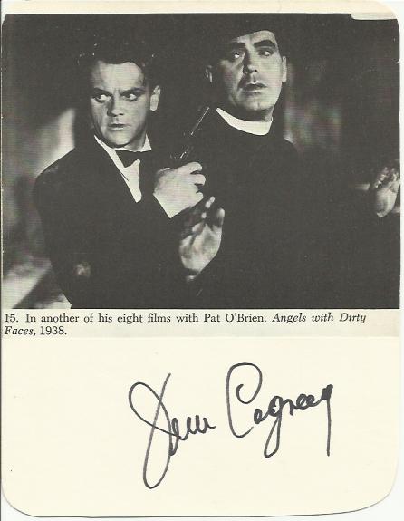 James Cagney signed card with small b/w magazine photo above. Good condition Est. £30 - 40
