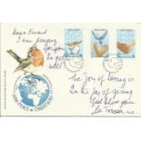 Mother Theresa signed 1986 Isle of Man Peace at Christmas FDC. She has written on the cover Dear